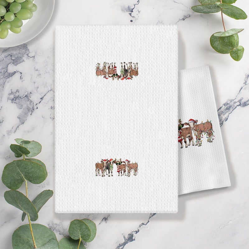 COWEB Cow Christmas Kitchen & Bath Towels, Funny Cow Decorative Hand Towels, Farmhouse Christmas Dish & Tea Towels, 16x24 Inches - Image 2